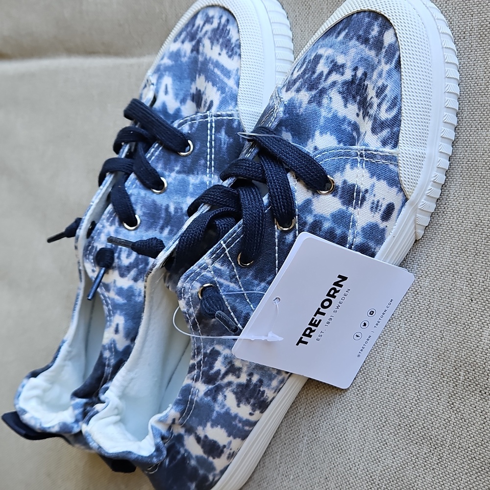 TRETORN MEG 2 Shibori Navy Blue White Tie-dye Slip-on Sneakers ECO Ortholite 8.5